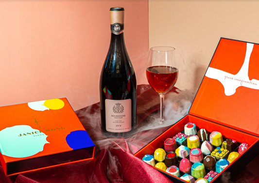 Box of 25 Chocolate & Famille Carabello Baum Bourgogne Pinot Noir 2019 Gift Set (750ml)