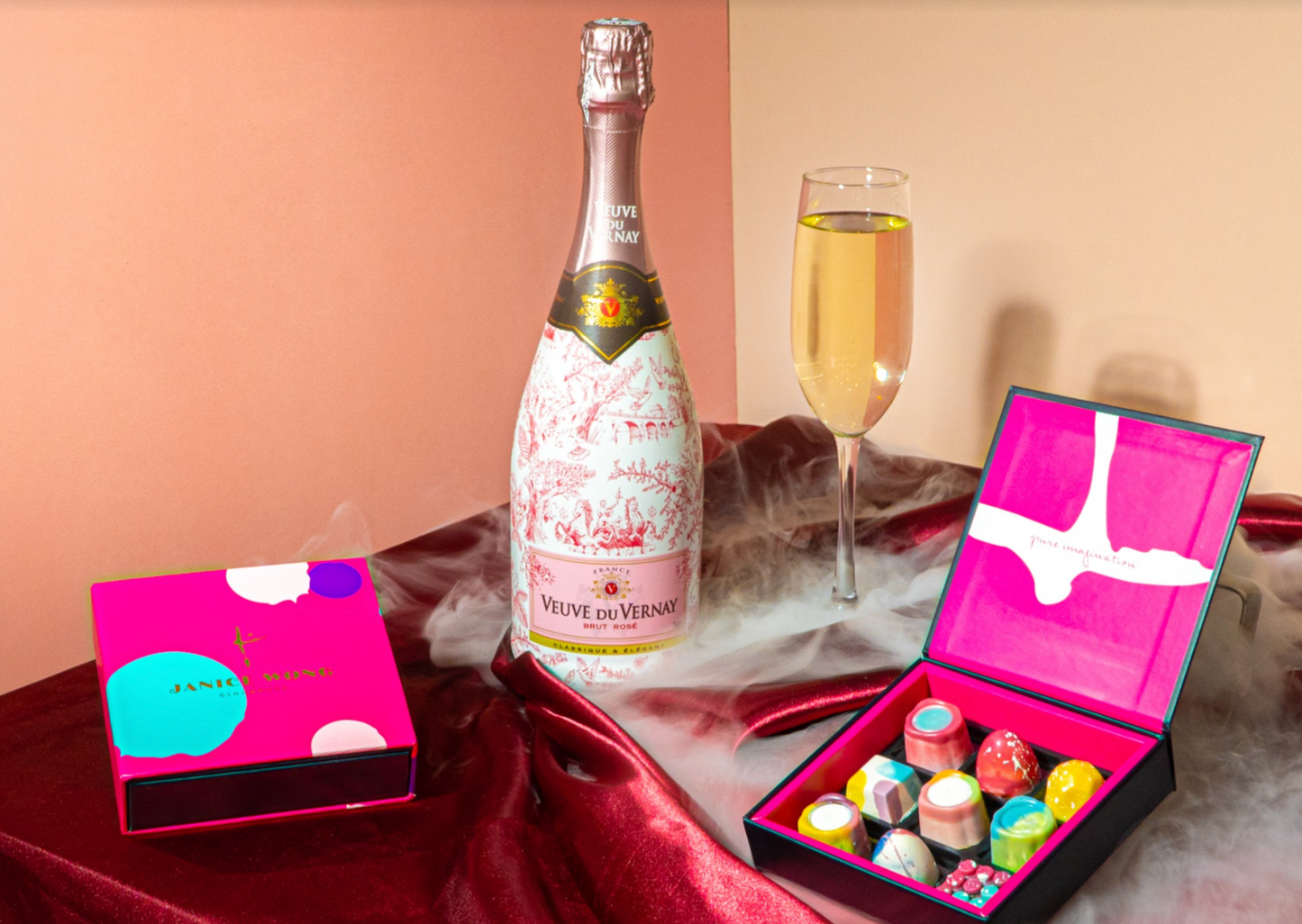 Box of 9 & Veuve du Vernay, Brut Rose (750ml) Gift Set